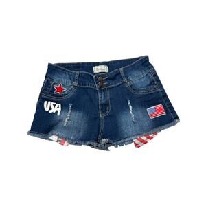 True Gypsy Patriotic USA Patch Distressed Denim Jean Shorts Size 9